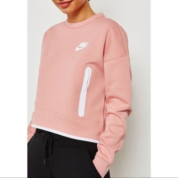 Nike Light Pink Tech Fleece Crewneck Pullover Sweatshirt M - Picture 1 of 6